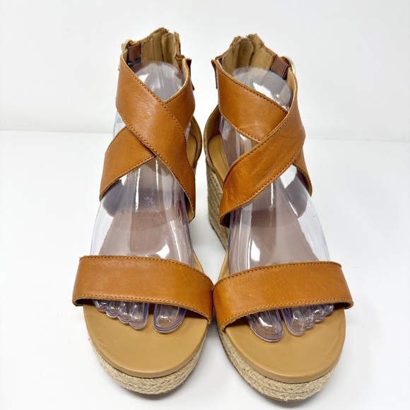 UGG Hylda Leather Wedge Platform Espadrille Sandals Cognac Size 8.5 - Picture 5 of 12
